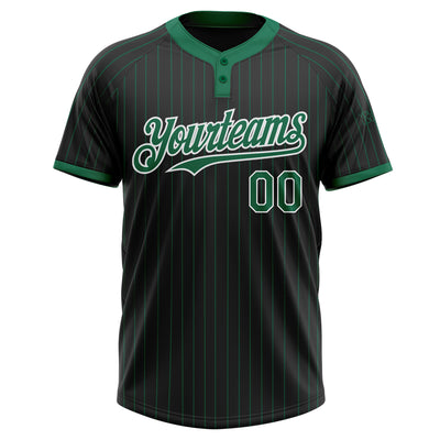 Custom Black Kelly Green Pinstripe White Two-Button Unisex Softball Jersey