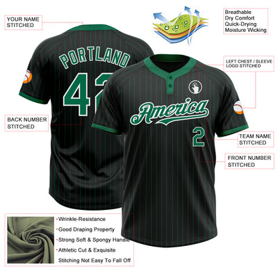 Custom Black Kelly Green Pinstripe White Two-Button Unisex Softball Jersey