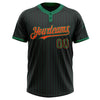 Custom Black Kelly Green Pinstripe Orange Two-Button Unisex Softball Jersey