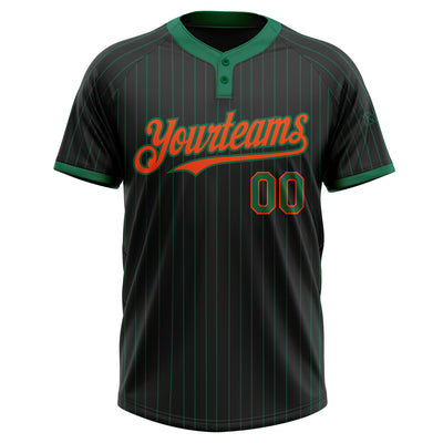 Custom Black Kelly Green Pinstripe Orange Two-Button Unisex Softball Jersey