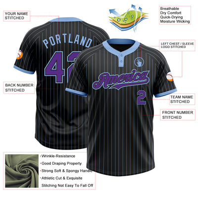 Custom Black Light Blue Pinstripe Purple Two-Button Unisex Softball Jersey