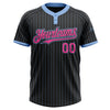 Custom Black Light Blue Pinstripe Pink Two-Button Unisex Softball Jersey