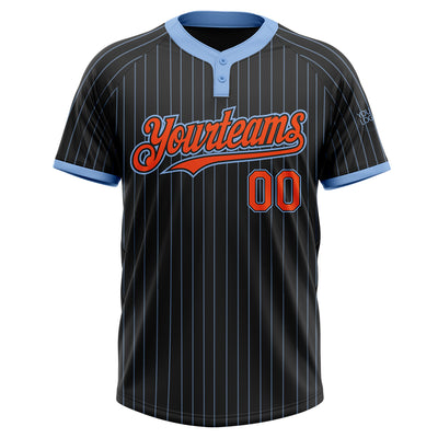 Custom Black Light Blue Pinstripe Orange Two-Button Unisex Softball Jersey