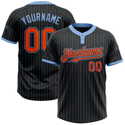 Custom Black Light Blue Pinstripe Orange Two-Button Unisex Softball Jersey