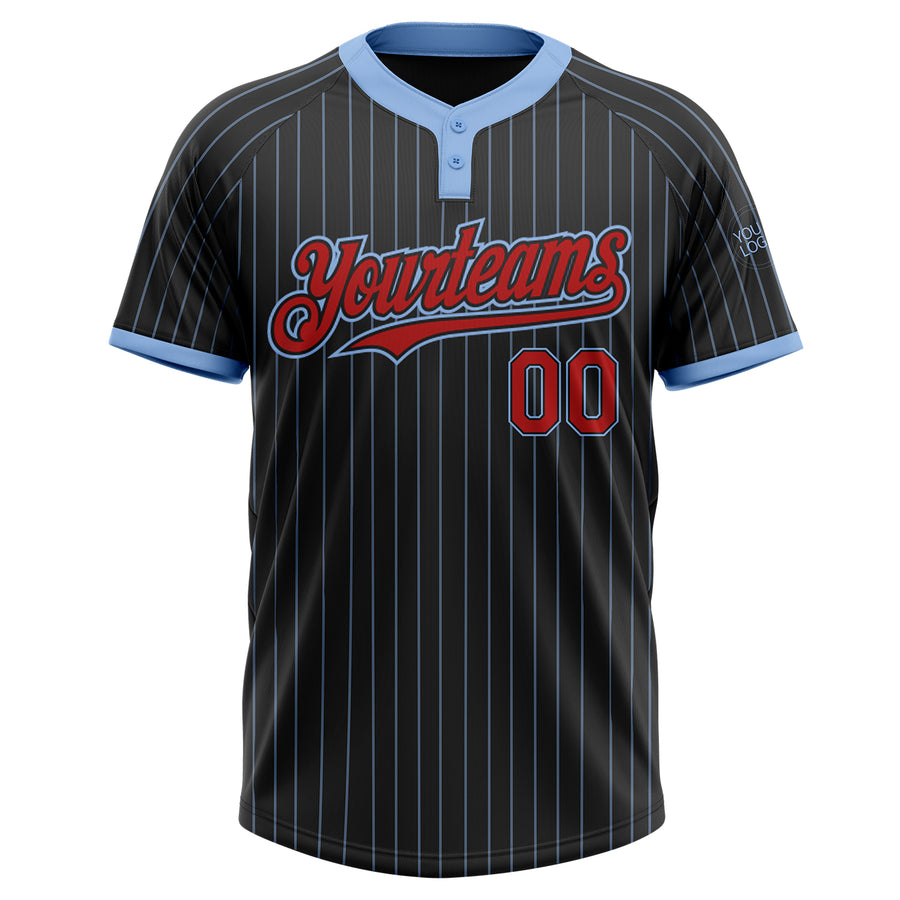 Custom Black Light Blue Pinstripe Red Two-Button Unisex Softball Jersey