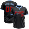 Custom Black Light Blue Pinstripe Red Two-Button Unisex Softball Jersey