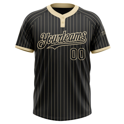 Custom Black Cream Pinstripe Cream Two-Button Unisex Softball Jersey