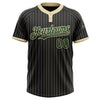 Custom Black Cream Pinstripe Green Two-Button Unisex Softball Jersey