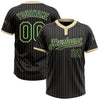 Custom Black Cream Pinstripe Green Two-Button Unisex Softball Jersey