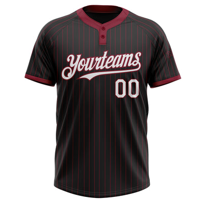 Custom Black Crimson Pinstripe White Two-Button Unisex Softball Jersey