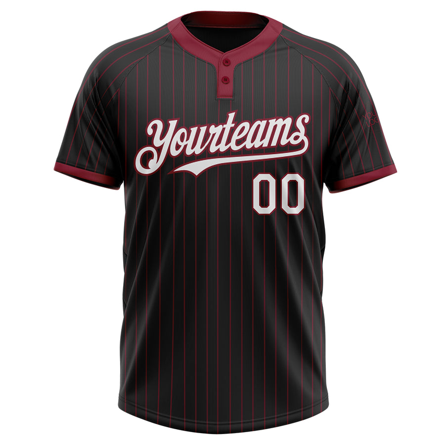 Custom Black Crimson Pinstripe White Two-Button Unisex Softball Jersey