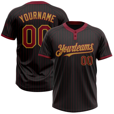 Custom Black Crimson Pinstripe Old Gold Two-Button Unisex Softball Jersey