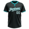 Custom Black Teal Pinstripe White Two-Button Unisex Softball Jersey