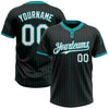 Custom Black Teal Pinstripe White Two-Button Unisex Softball Jersey