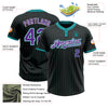 Custom Black Teal Pinstripe Purple-White Two-Button Unisex Softball Jersey