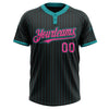 Custom Black Teal Pinstripe Pink Two-Button Unisex Softball Jersey