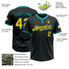 Custom Black Teal Pinstripe Yellow Two-Button Unisex Softball Jersey