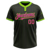 Custom Black Neon Green Pinstripe Pink Two-Button Unisex Softball Jersey