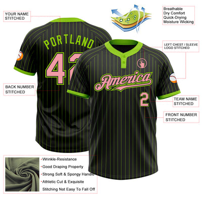 Custom Black Neon Green Pinstripe Medium Pink Two-Button Unisex Softball Jersey