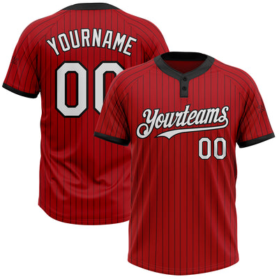 Custom Red Black Pinstripe White Two-Button Unisex Softball Jersey