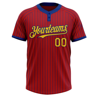 Custom Red Royal Pinstripe Yellow Two-Button Unisex Softball Jersey