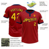 Custom Red Navy Pinstripe Gold Two-Button Unisex Softball Jersey