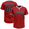 Custom Red Gray Pinstripe Black Two-Button Unisex Softball Jersey