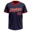 Custom Navy Red Pinstripe White Two-Button Unisex Softball Jersey