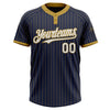 Custom Navy Old Gold Pinstripe White Two-Button Unisex Softball Jersey