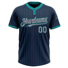 Custom Navy Teal Pinstripe Gray Two-Button Unisex Softball Jersey