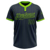 Custom Navy Neon Green Pinstripe Neon Green Two-Button Unisex Softball Jersey