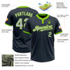 Custom Navy Neon Green Pinstripe Gray Two-Button Unisex Softball Jersey