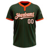 Custom Green Orange Pinstripe White Two-Button Unisex Softball Jersey