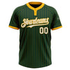 Custom Green Gold Pinstripe White Two-Button Unisex Softball Jersey