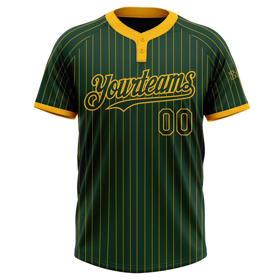 Custom Green Gold Pinstripe Gold Two-Button Unisex Softball Jersey