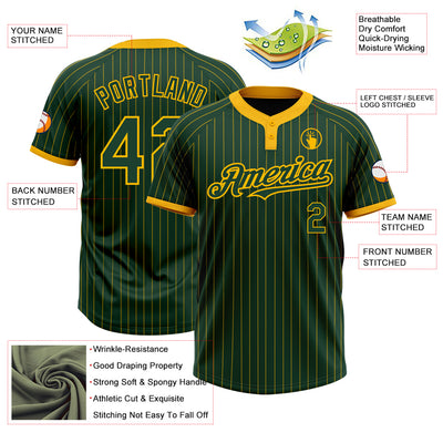 Custom Green Gold Pinstripe Gold Two-Button Unisex Softball Jersey