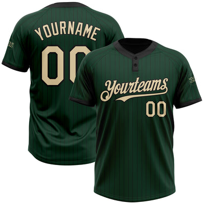 Custom Green Black Pinstripe Cream Two-Button Unisex Softball Jersey