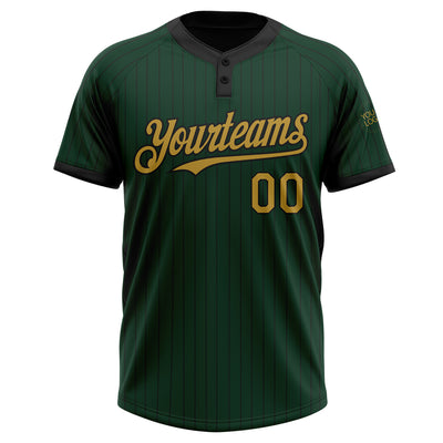 Custom Green Black Pinstripe Old Gold Two-Button Unisex Softball Jersey