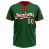 Custom Kelly Green Red Pinstripe White Two-Button Unisex Softball Jersey