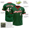 Custom Kelly Green Red Pinstripe White Two-Button Unisex Softball Jersey