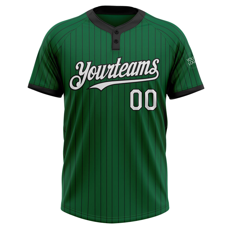 Custom Kelly Green Black Pinstripe White Two-Button Unisex Softball Jersey