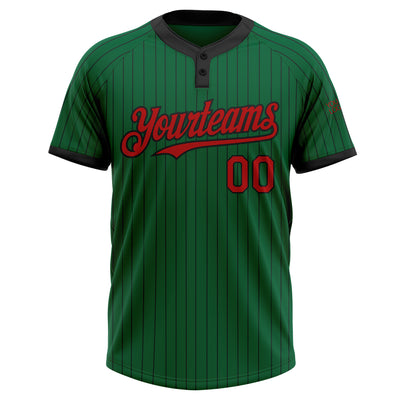 Custom Kelly Green Black Pinstripe Red Two-Button Unisex Softball Jersey