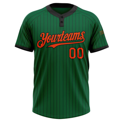 Custom Kelly Green Black Pinstripe Orange Two-Button Unisex Softball Jersey