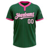 Custom Kelly Green Pink Pinstripe White Two-Button Unisex Softball Jersey