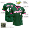 Custom Kelly Green Pink Pinstripe White Two-Button Unisex Softball Jersey