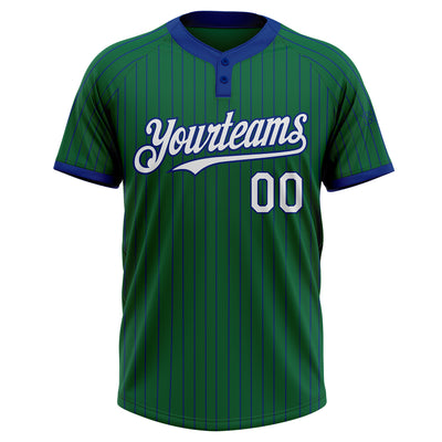 Custom Kelly Green Royal Pinstripe White Two-Button Unisex Softball Jersey