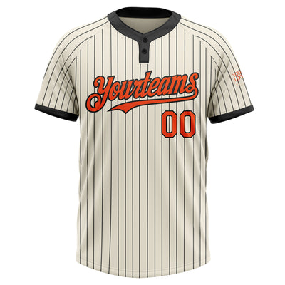 Custom Cream Black Pinstripe Orange Two-Button Unisex Softball Jersey