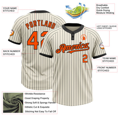 Custom Cream Black Pinstripe Orange Two-Button Unisex Softball Jersey