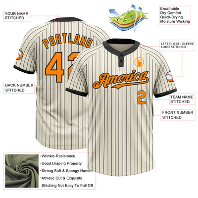 Custom Cream Black Pinstripe Bay Orange Two-Button Unisex Softball Jersey