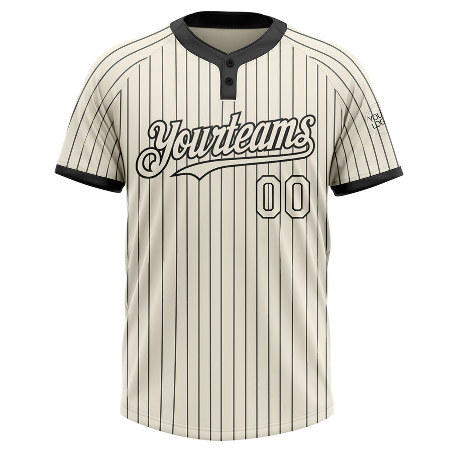 Custom Cream Black Pinstripe Black Two-Button Unisex Softball Jersey